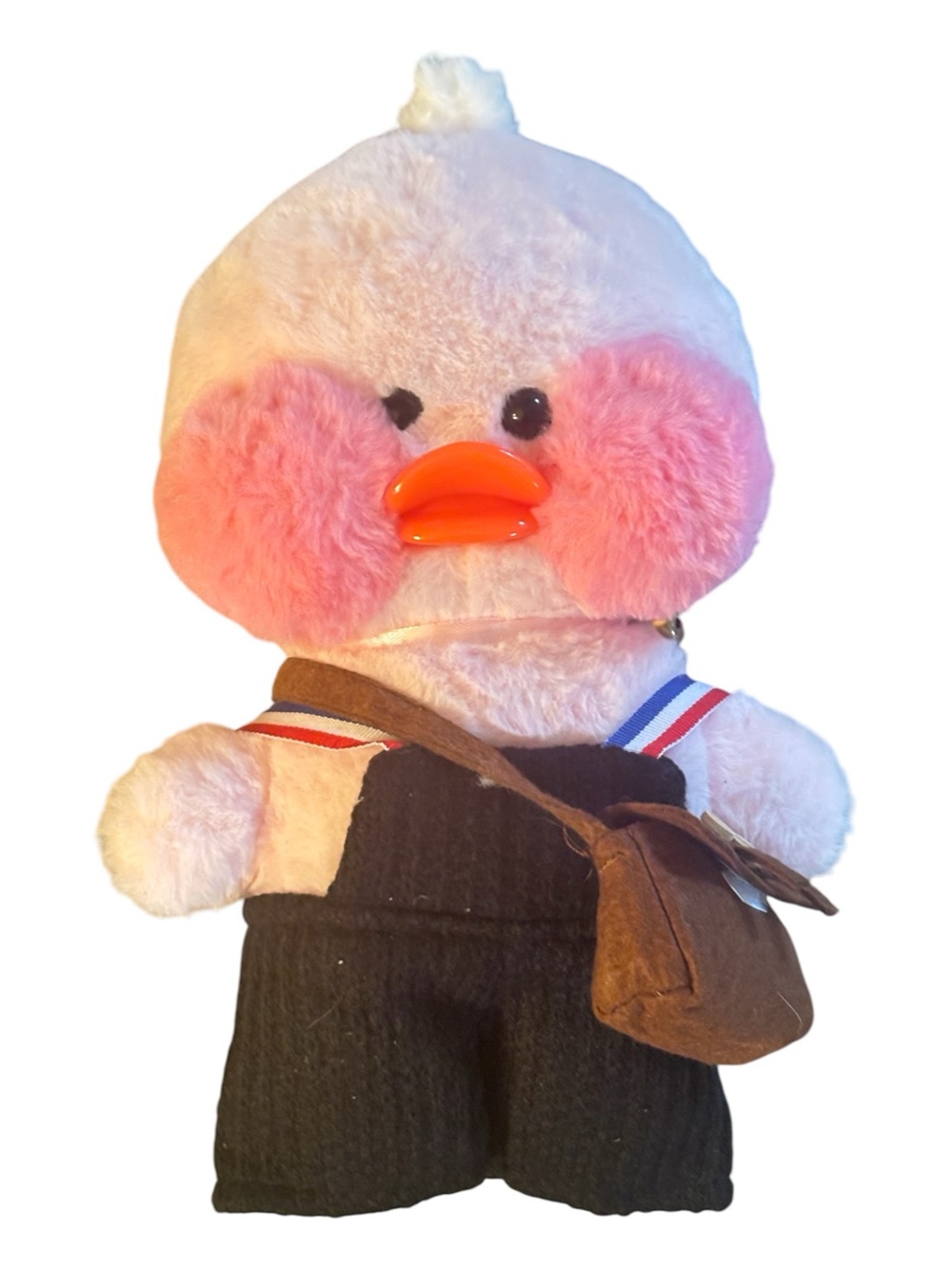 LaLafanfan Plush Pink Cheek Duck Stuffed Animal with Brown Bag 12 inches